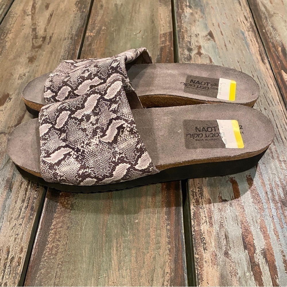 NAOT Alana Sandals Cork Comfort Slides Snakeskin Print Gray Women’s Sz 11 - Picture 2 of 10